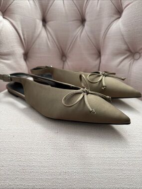 a new day Brown Pointed Slingback Flats with Bow